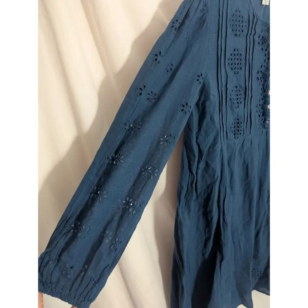 Sundance Blue Embroidered Babydoll Dress Small X1 Boho Cottage Fairy Coquette
